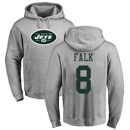 New York Jets Men Ash Luke Falk Name and Number Logo NFL Football #8 Pullover Hoodie Sweatshirts